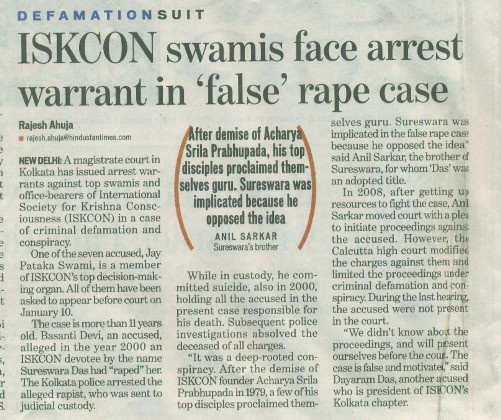 ISKCON swamis face warrant in false rape case